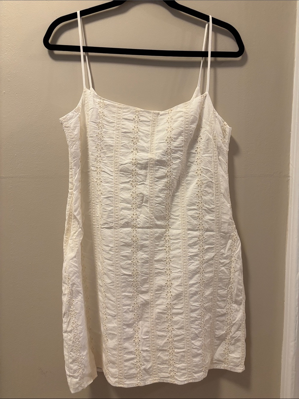 White Eyelet Lace Spaghetti Strap Mini Dress